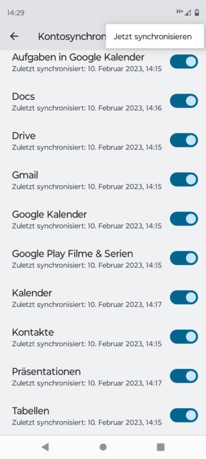 Wählen Sie Jetzt synchonisieren