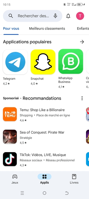 Sélectionnez la barre de Recherche