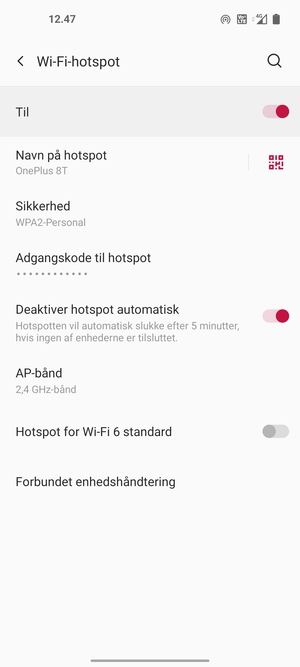 Din telefon er nu sat op til brug som modem