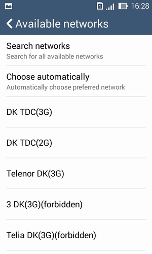 Select a network operator from the list