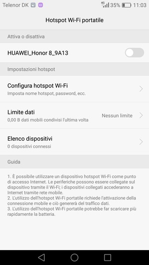 Seleziona Configura hotspot Wi-Fi