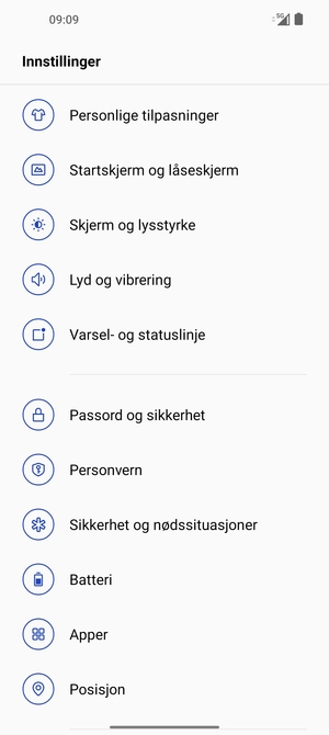 Bla til og velg Passord og sikkerhet