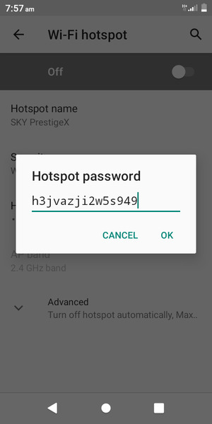 Enter a Wi-Fi hotspot password of at least 8 characters and select OK