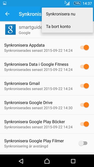 Välj Synkronisera nu