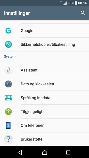 Bla til og velg Om telefonen
