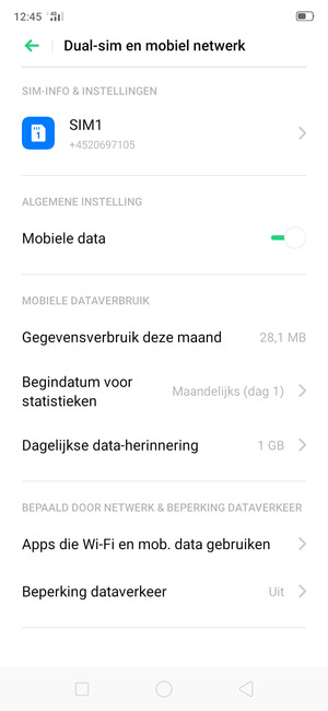 Selecteer SIM1 of SIM2