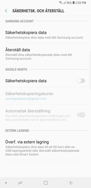 Aktivera Säkerhetskopiera data