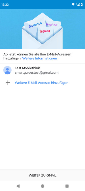 Wählen Sie WEITER ZU GMAIL