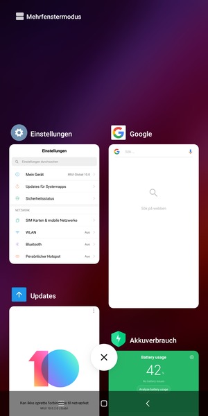 Wählen Sie das Symbol Löschen, um laufende Apps zu schließen