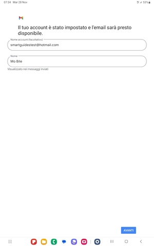 Scegli un nome per il tuo account e inserisci il tuo nome. Seleziona AVANTI