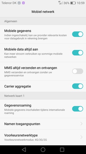 Schakel Gegevensroaming in of uit