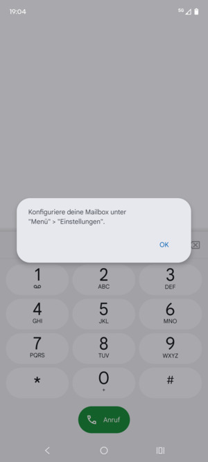Falls Ihre Voicemail nicht eingerichtet ist, wählen Sie OK