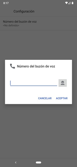 Introduzca el Número del buzón de voz y seleccione ACEPTAR