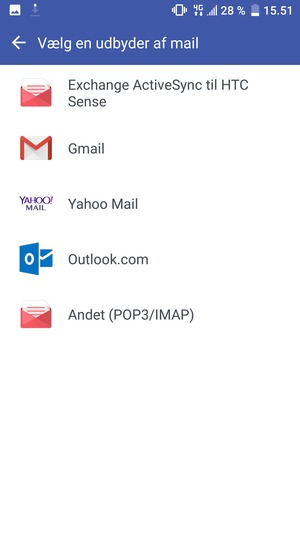 Vælg Andet (POP3/IMAP)