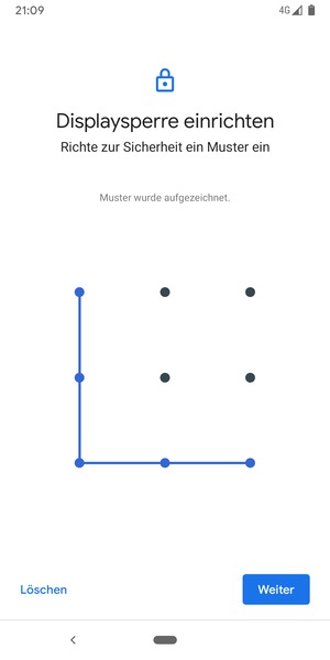 Zeichnen Sie ein Entsperrmuster und wählen Sie Weiter