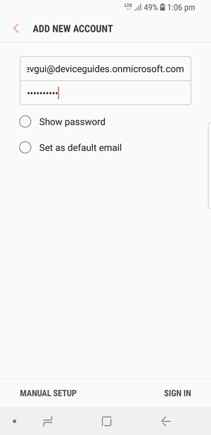 Enter your Email address and Password. Select MANUAL SETUP