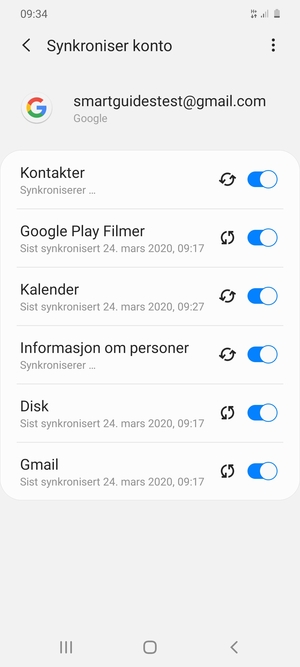 Din informasjon blir synkronisert