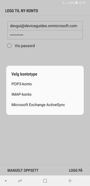 Velg Microsoft Exchange ActiveSync