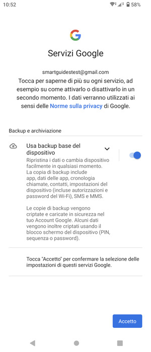 Seleziona Accetto