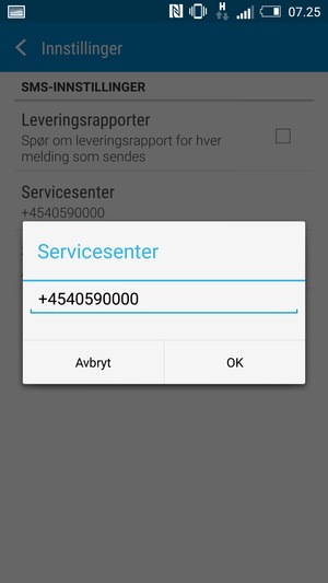 Skriv inn Servicesenter nummer og velg OK
