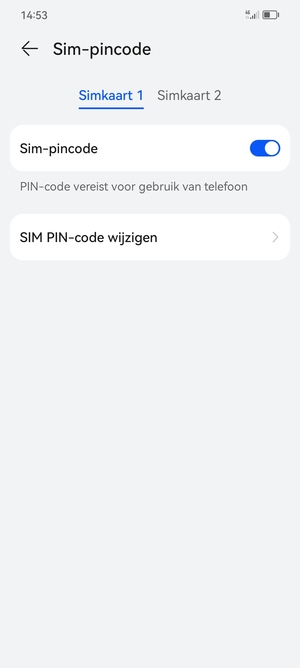 Selecteer Simkaart 1 of Simkaart 2 en selecteer SIM PIN-code wijzigen