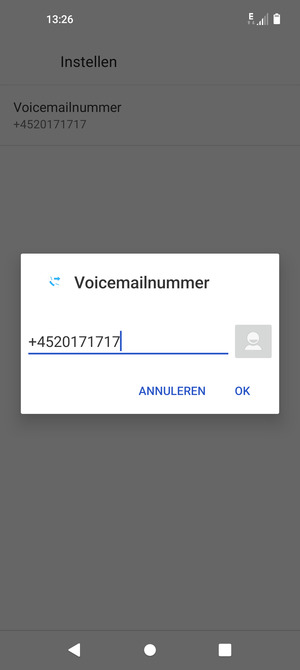 Voer het Voicemailnummer in en selecteer OK
