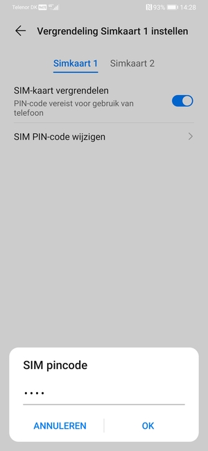 Voer uw Nieuwe SIM pincode in en selecteer OK
