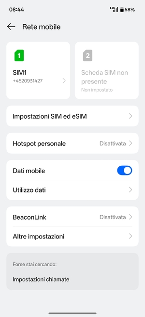Seleziona SIM1 o SIM2