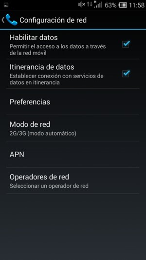 Activar o desactivar Itinerancia de datos