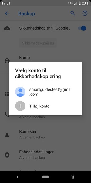 Vælg din sikkerhedskopi-konto