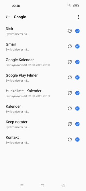 Din informasjon blir synkronisert