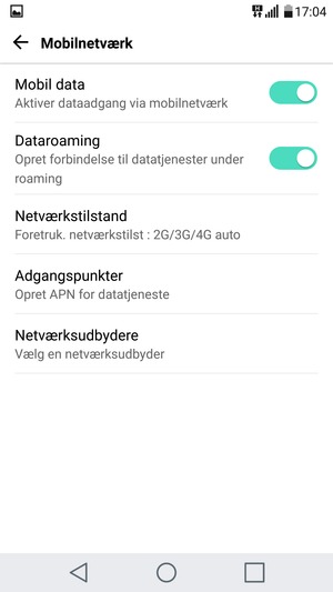 Slå Dataroaming til eller fra