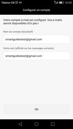 Donnez un nom à votre compte et saisissez votre nom. Sélectionnez OK