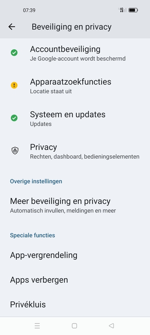 Scroll naar en selecteer  Meer beveiliging en privacy
