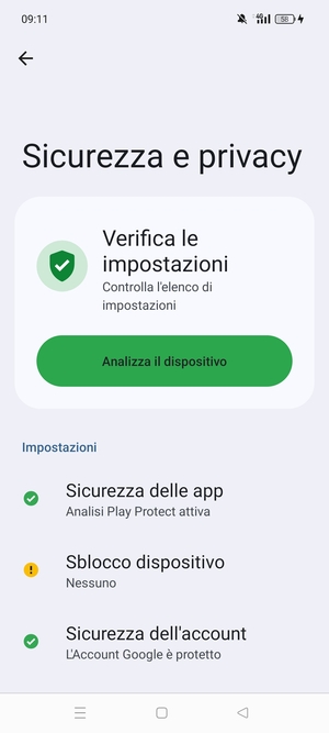 Per attivare il blocco dello schermo, vai al menu Sicurezza e privacy e seleziona Sblocco dispositivo