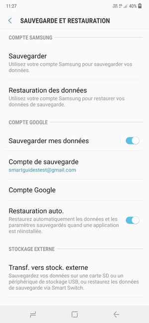 Sélectionnez Compte de sauvegarde