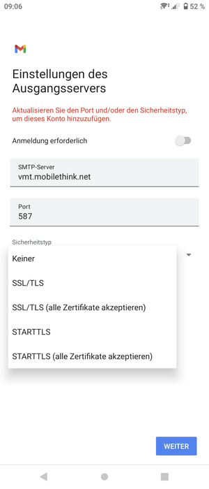 Wählen Sie Keiner und WEITER