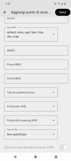 Scorri e seleziona Tipo APN