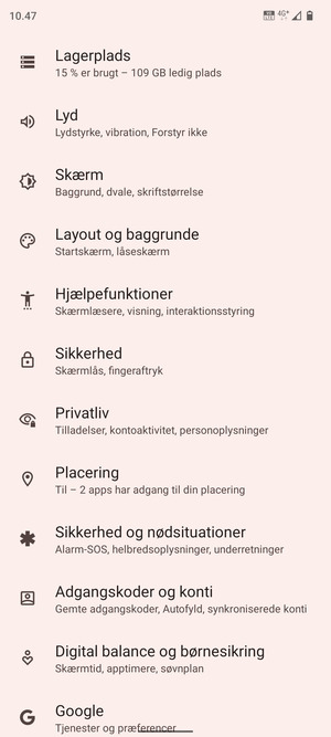 Scroll til og vælg Sikkerhed