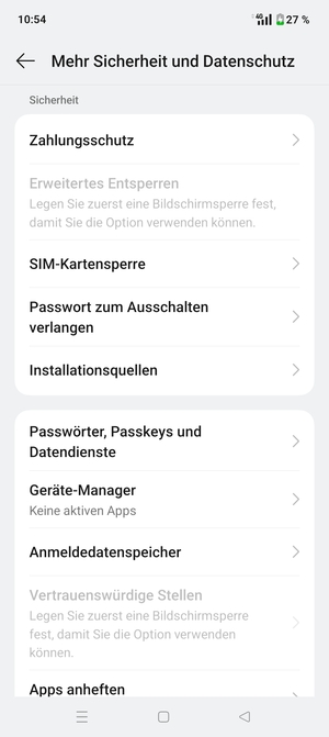Scrollen Sie und wählen Sie SIM-Kartensperre