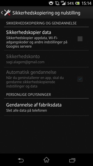 Marker tjekboksen Sikkerhedskopier data