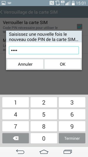 Veuillez confirmer votre nouveau Code PIN de la carte SIM et sélectionner OK