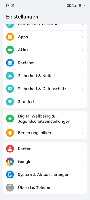 Scrollen Sie und wählen Sie Konten