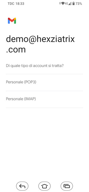 Seleziona Personale (POP3) o Personale (IMAP)