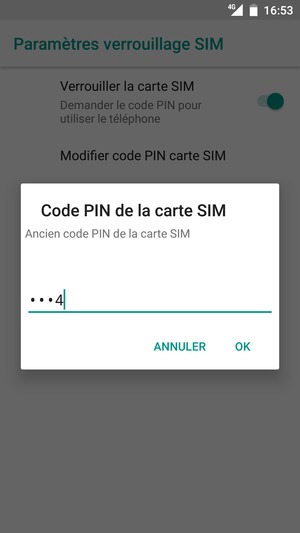 Saisissez votre Ancien code PIN de la carte SIM et sélectionnez OK