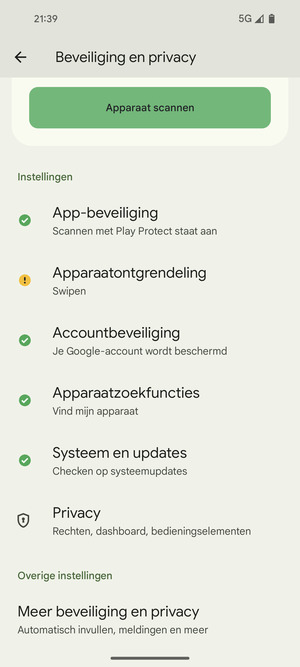 Scroll naar en selecteer Meer beveiliging en privacy
