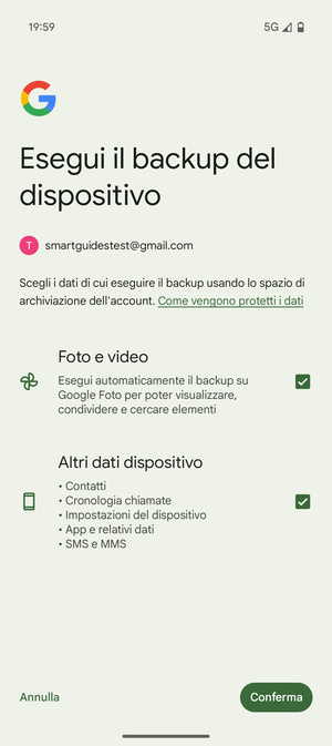 Seleziona le opzioni preferita e poi Conferma