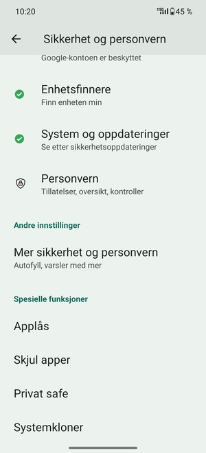 Bla til og velg Mer sikkerhet og personvern