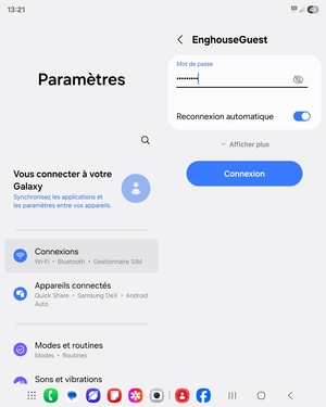 Saisissez le mot de passe du Wi-Fi et sélectionnez Connexion