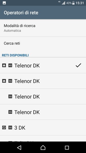 Seleziona un operatore di rete dall'elenco